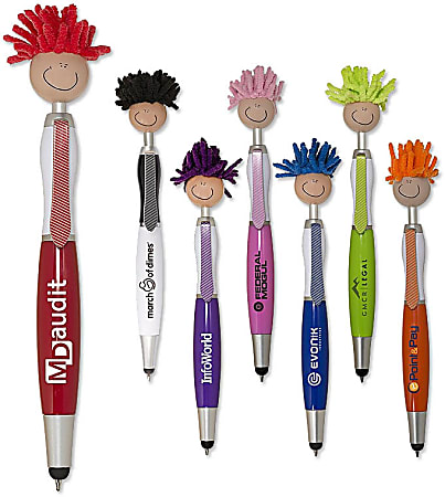 Custom Promotional MopToppers® Screen Cleaner With Stylus Pen, Assorted Colors, Black Ink