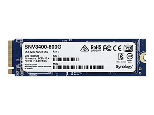 Synology SNV3400-800G - SSD - 800 GB - internal - M.2 2280 - PCIe 3.0 x4 (NVMe) - for Disk Station DS1019+, DS1520+, DS1621+, DS1621XS+, DS1821+, DS420+, DS720+, DS918+, DS920+
