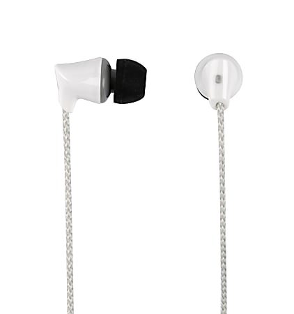 Ativa™ Plastic Earbud Headphones With Braided Cable, White, 1258