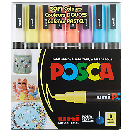 POSCA PC 3M Water Based Paint Markers, Reversible Fine Tip (0.9 1.3mm), Soft Colors, 8ct