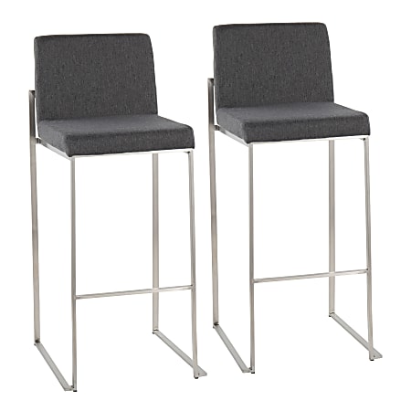 LumiSource Fuji High-Back Bar Stools, Charcoal/Stainless Steel, Set Of 2 Stools
