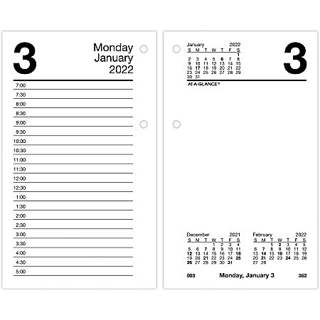 AT-A-GLANCE® Daily Loose-Leaf Desk Calendar Refill, 3-1/2" x 6", January To December 2022, E7175022