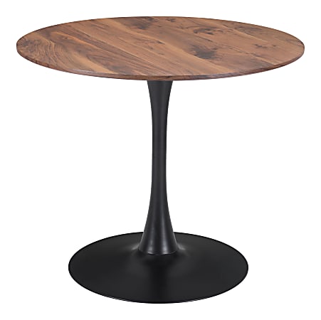 Zuo Modern Opus MDF And Steel Round Dining Table, 30-5/16”H x 35-7/16”W x 35-7/16”D, Brown/Black