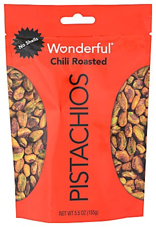 Wonderful Pistachios No Shells Pistachios Pouches, Chili Roasted, 5.5 Oz, Total Qty 10