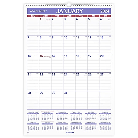 2024 AT-A-GLANCE® Monthly Wall Calendar, 15-1/2" x 22-3/4", January To December 2024, PM328