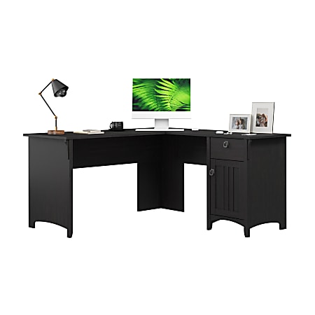 Bush Home Salinas 60W L Shaped Desk with Storage, Vintage Black, Standard Delivery