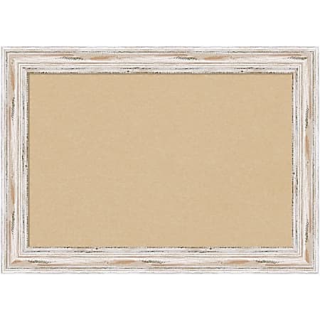 Amanti Art Cork Bulletin Board, 21" x 15", Tan, Alexandria White Wash Wood Frame