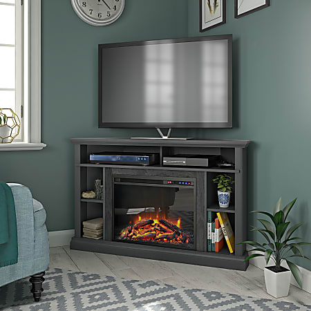 Gray corner hotsell fireplace tv stand