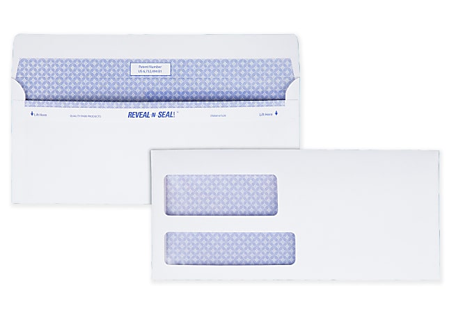 Quality Park® #9 Reveal-N-Seal® Business Security Double-Window Envelopes, Left Windows (Top/Bottom), Self Seal, White, Box Of 500