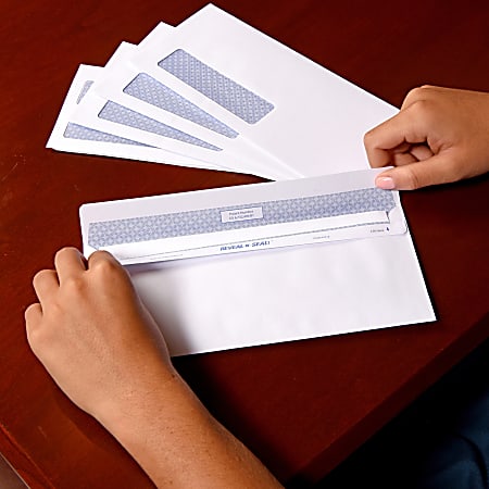 Self-Adhesive White Quality Park 67539 Reveal-N-Seal Double Window Check Envelope 500/Box