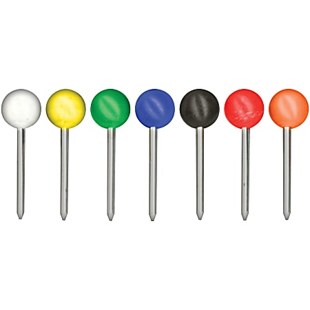 Gem Office Products Round Head Map Tacks - 0.18" Head - 0.4" Length - 100 / Box - Assorted