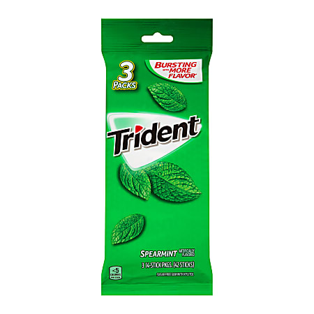Trident® Spearmint Gum, 14 Pieces Per Pack, Bag Of 3 Packs, Box Of 3 Bags