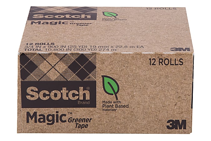 Scotch Magic Greener Invisible Tape, 3/4” x 25 yd., 12 Tape Rolls, Clear