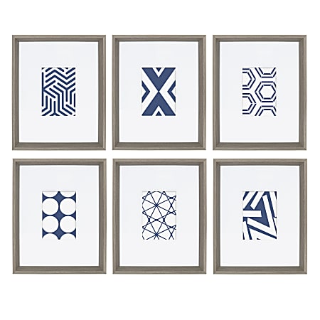 Uniek Kate and Laurel Calter Framed Art Prints, 12-7/16" x 15-7/16", Modern Blue And White Geometric Abstract Gray, Set Of 6