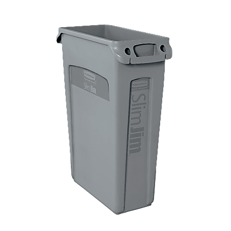 Rubbermaid® Slim Jim® Rectangular Plastic Waste Containers With Vent Channels, 23 Gallons, 30"H x 11"W x 22"D, Gray
