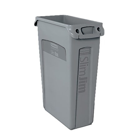 Rubbermaid® Slim Jim® Rectangular Plastic Waste Containers With Vent Channels, 23 Gallons, 30"H x 11"W x 22"D, Gray