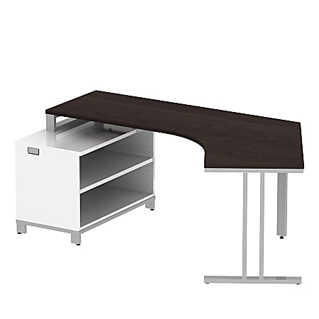 BBF Momentum Dog-Leg Right Desk With 24" Open Storage, 29 1/2"H x 80"W x 41"D, Mocha Cherry, Standard Delivery Service