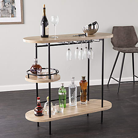 SEI Dagney Wine Bar Table with Glassware Storage, 38-1/4”H x 40”W x 14”D, Natural/Black