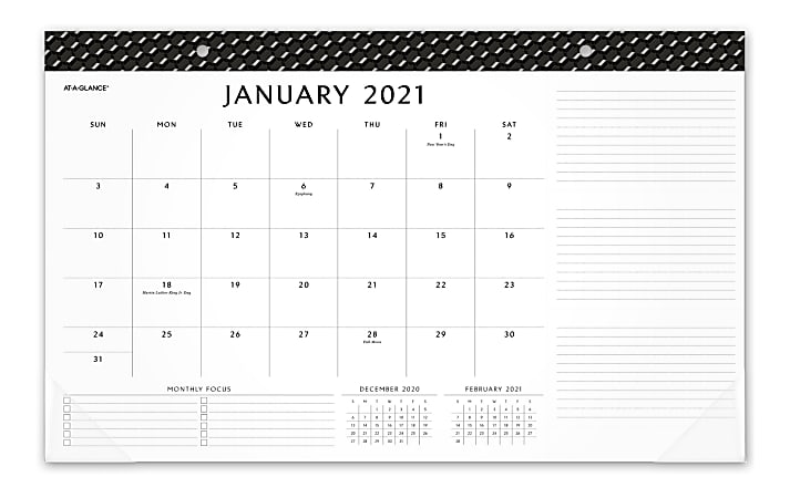 AT-A-GLANCE® Elevation Compact Monthly Desk Pad Calendar, 17-3/4" x 11", Black/White, January To December 2021, SK751400