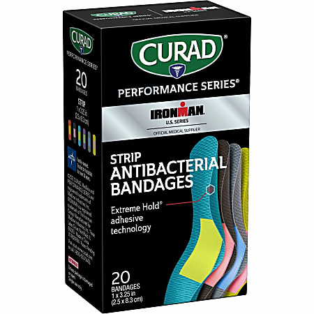 Curad Strip Antibacterial Ironman Bandages - 1" x 3.25" - 1Box - Assorted - Fabric