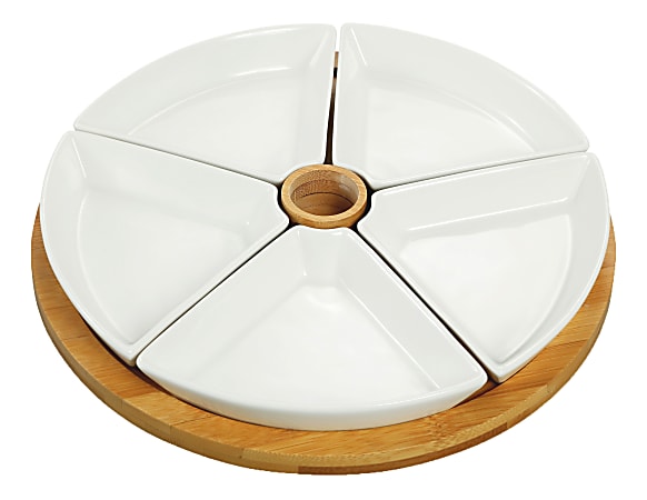 Elama Signature 7-Piece Appetizer Serving Set, White/Bamboo