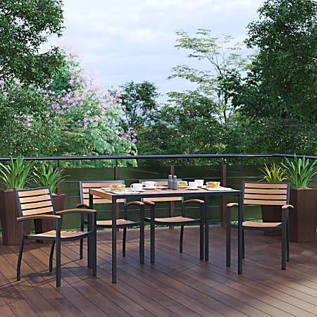 Flash Furniture Lark 5-Piece Outdoor Dining Table Set With 4 Club Chairs, Teak