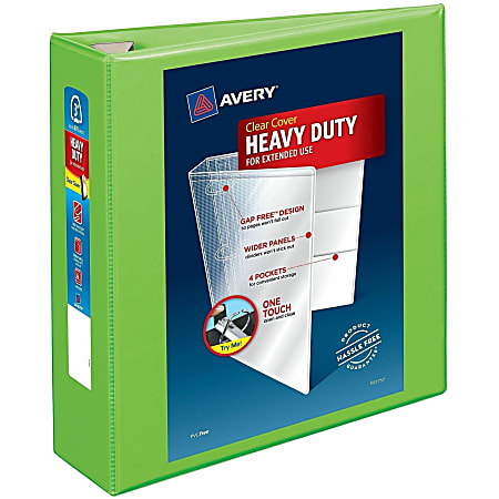 Avery® Heavy-Duty View 3-Ring Binder With Locking One-Touch EZD™ Rings, 3" D-Rings, 39% Recycled, Chartreuse