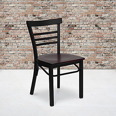 Flash Furniture 3-Slat Ladder Back Metal Restaurant Chair, Mahogany/Black