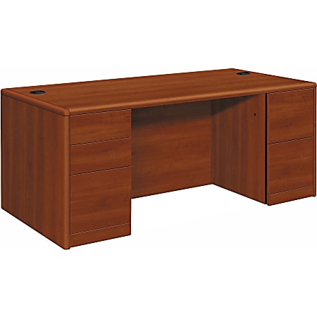HON 10700 H10774 Pedestal Desk - 66" x 30" x 29.5" - 5 x Box, File Drawer(s) - Double Pedestal - Finish: Cognac