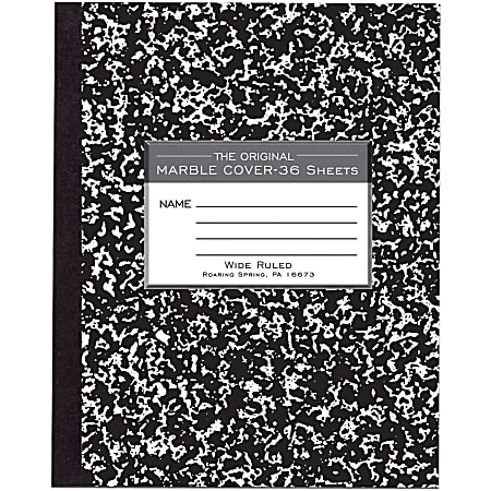 Roaring Spring Flexible Composition Book - 36 Sheets - Sewn - Ruled - 15 lb Basis Weight - 7" x 8 1/2" - White Paper - Black Cover Marble - SBS Board Cover - 1Each