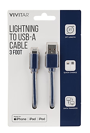 Vivitar Lightning To USB-A Cable, 3', Navy, NIL1003