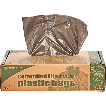 Controlled Life Cycle Trash Garbage Bags, 0.8 mil, 30 Gallon, Brown, Box Of 60