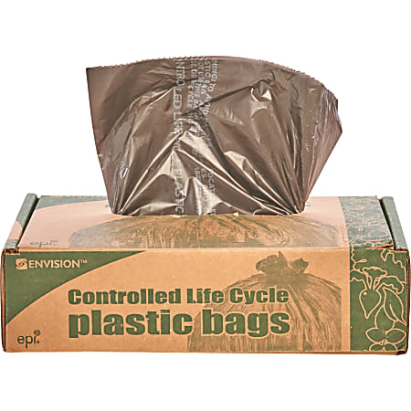 Controlled Life Cycle Trash Garbage Bags, 0.8 mil, 30 Gallon, Brown, Box Of  60