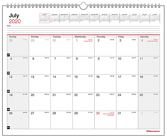 Office Depot® Brand Monthly Academic Wall Calendar, 15" x 12", July 2020 to June 2021
