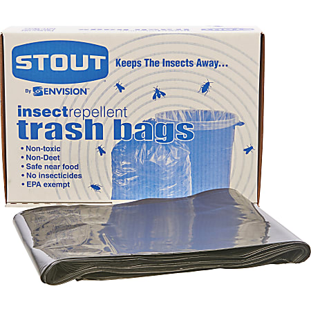 Stout® Pest-Guard™ 2.00-mil Insect Repellent Trash Bags, 55 Gallons, 37" x 52", Black, Box Of 65