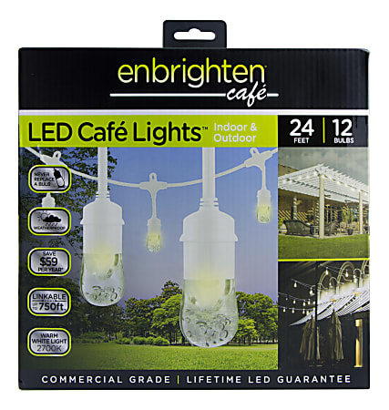 Enbrighten Classic LED Café Lights, 24', Indoor/Outdoor, White Cord/Multicolor Lights