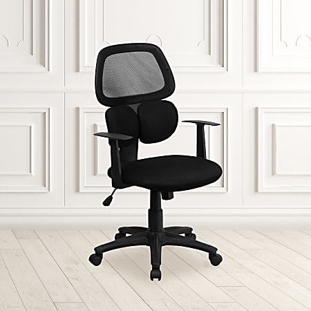 Flash Furniture Mesh Mid-Back Swivel Chair With Flexible Dual Lumbar Support, Black