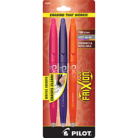 Pilot® FriXion Ball Ballpoint Pens, Fine Point, 0.7 mm, Assorted Ink Colors, Pack Of 3 Pens