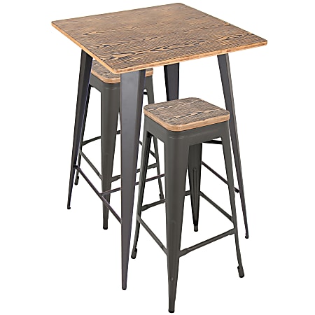 Lumisource Oregon Industrial Pub Table With 2 Stools, Medium Brown/Gray