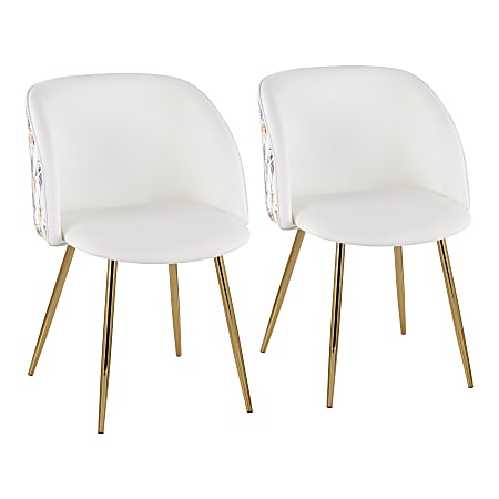 LumiSource Fran Floral Chairs, Floral White Seat/Gold Frame, Set Of 2 Chairs