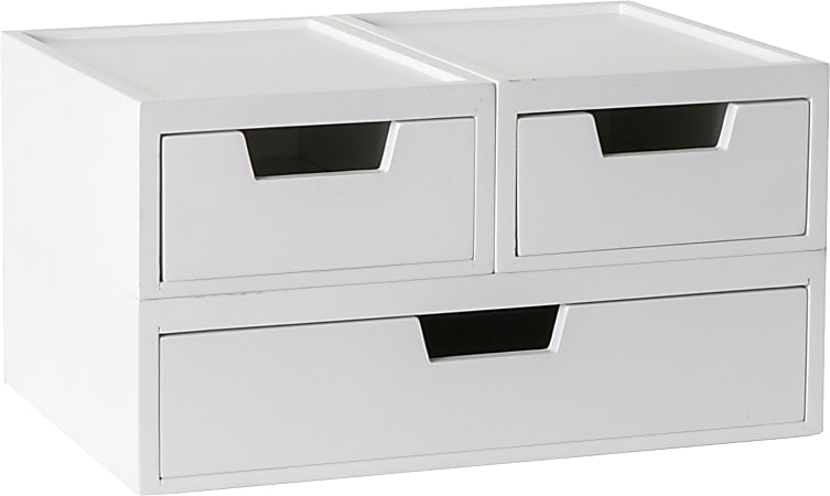 Martha Stewart Weston Stackable Boxes With Drawers, 3"H x 12-1/2"W x 6-3/4"D, White, Set Of 3 Boxes
