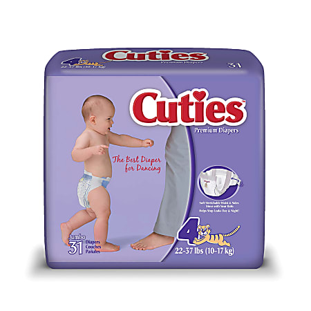 Cuties® Baby Diapers, Size 4, 22-37 Lb, Box Of 31