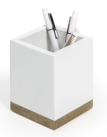 Realspace® Wood Pen Cup, 4-1/2"H x 3-1/2"W x 3-1/2"D, White/Natural