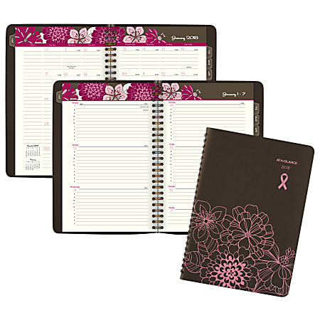 AT-A-GLANCE® Sorbet Weekly/Monthly Appointment Book/Planner, City Of Hope Pink Ribbon, 5 1/2" x 8 1/2", 30% Recycled, Brown/Pink, January 2018 to December 2018 (794-200-18)