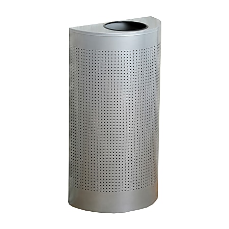 United Receptacle Open Top Half Round Waste Can, 32"H x 18"W x 9"D, 12-Gallon, Silver