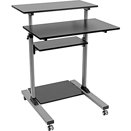 Tripp Lite Rolling Standing Desk/Workstation on Wheels, Height Adjustable, Mobile - 132.28 lb Load Capacity - 4 x Shelf(ves) - Floor - Medium Density Fiberboard (MDF), Steel - Black