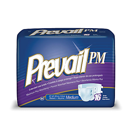 Prevail® PM Extended Wear Adult Briefs, Medium, 32"-42", Yellow, Box Of 16