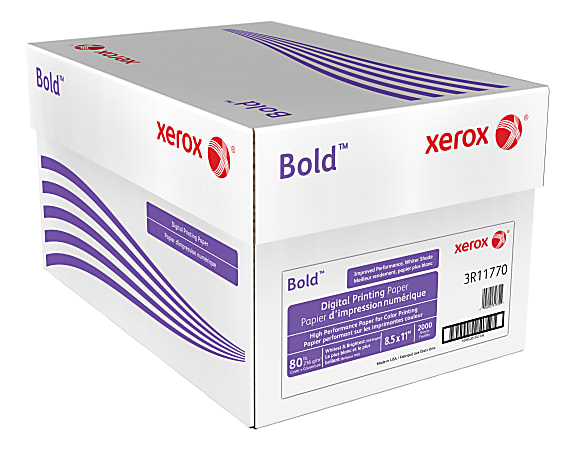 Xerox® Bold Digital™ Printing Paper, Letter Size (8 1/2" x 11"), 100 (U.S.) Brightness, 80 Lb, Cover, FSC® Certified, 250 Sheets Per Ream, 8 Reams Per Case