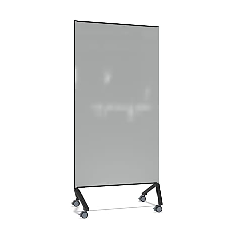 Ghent Pointe Magnetic Mobile Dry-Erase Glassboard, 76-1/2” x 36-3/16”, Gray, Black Metal Frame