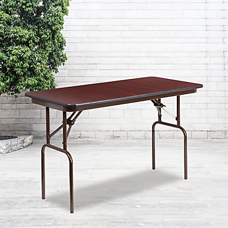 Flash Furniture Folding Banquet Table, 30"H x 24"W x 48"D, Mahogany/Brown